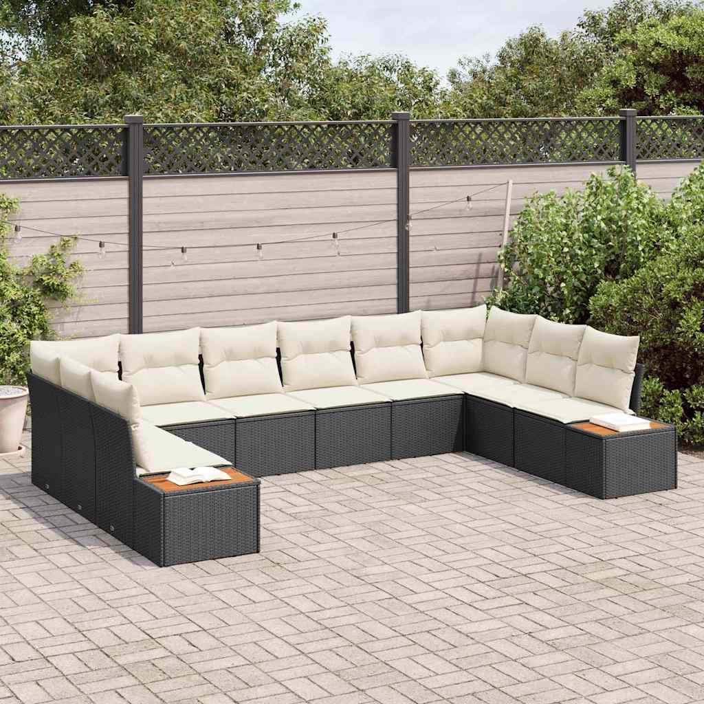 Kerti Kanapé Szett párnával 10 pcs Fekete Poli rattan