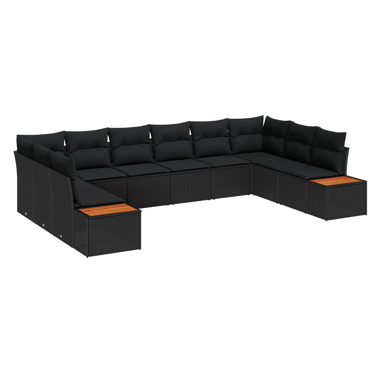 Kerti Kanapé Szett párnával 10 pcs Fekete Poli rattan
