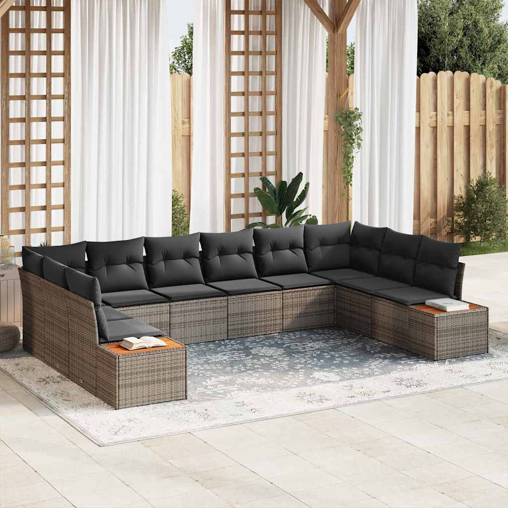Kerti Kanapé Szett párnával 10 pcs Szürke Poli rattan