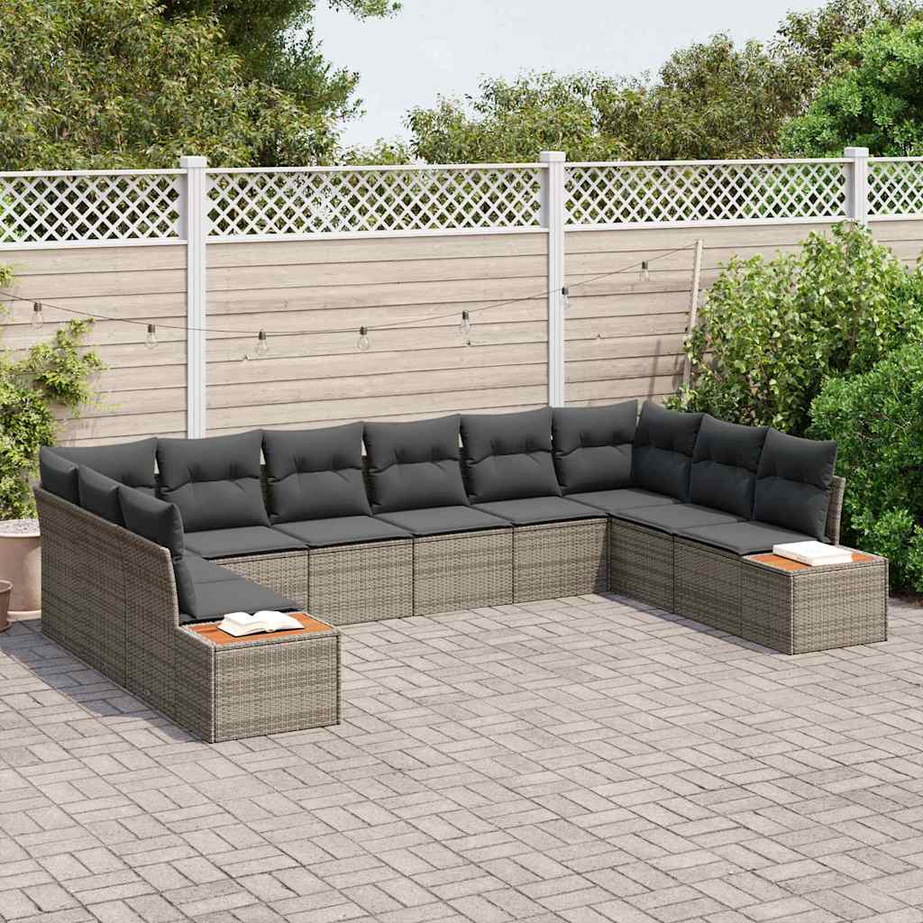 Kerti Kanapé Szett párnával 10 pcs Szürke Poli rattan