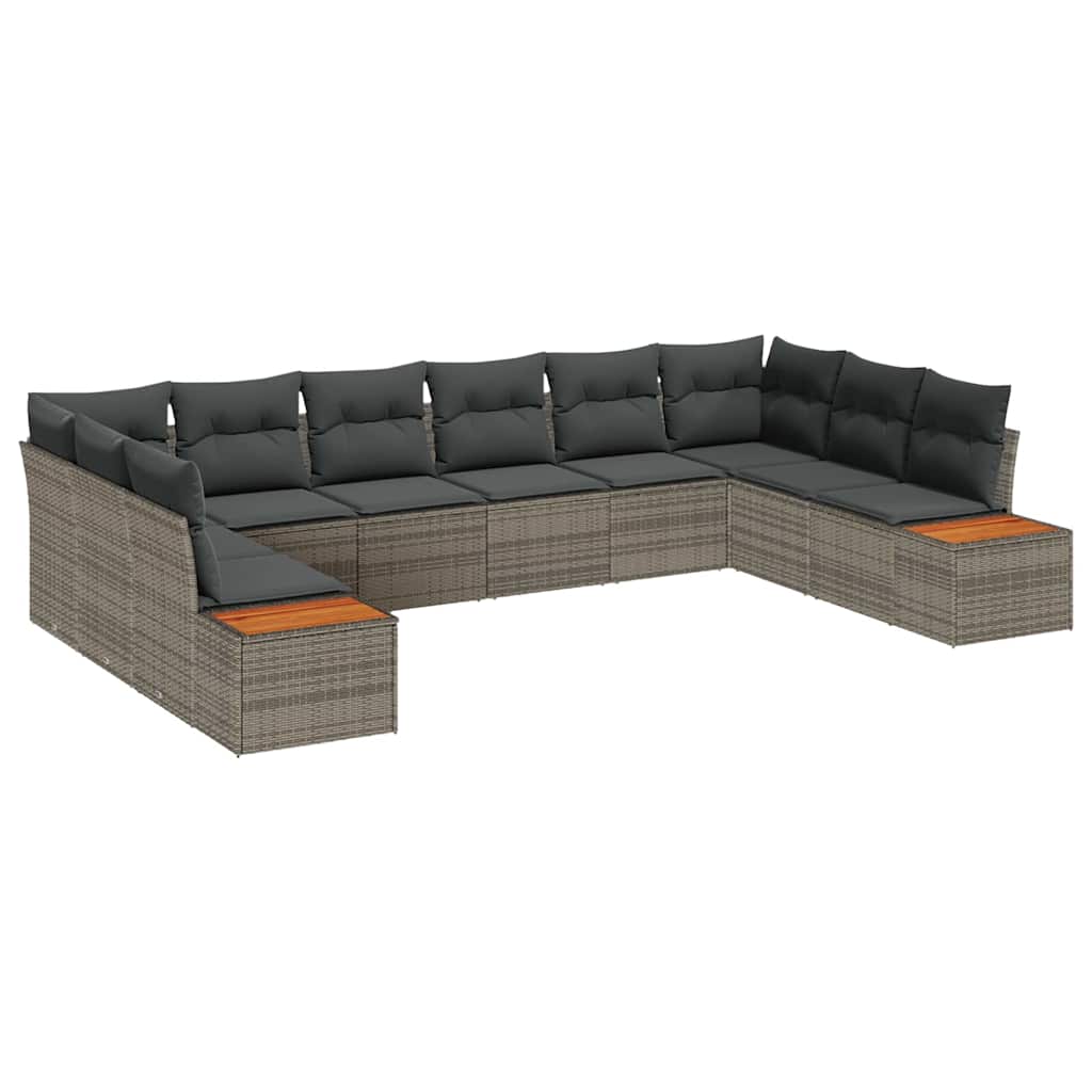 Kerti Kanapé Szett párnával 10 pcs Szürke Poli rattan