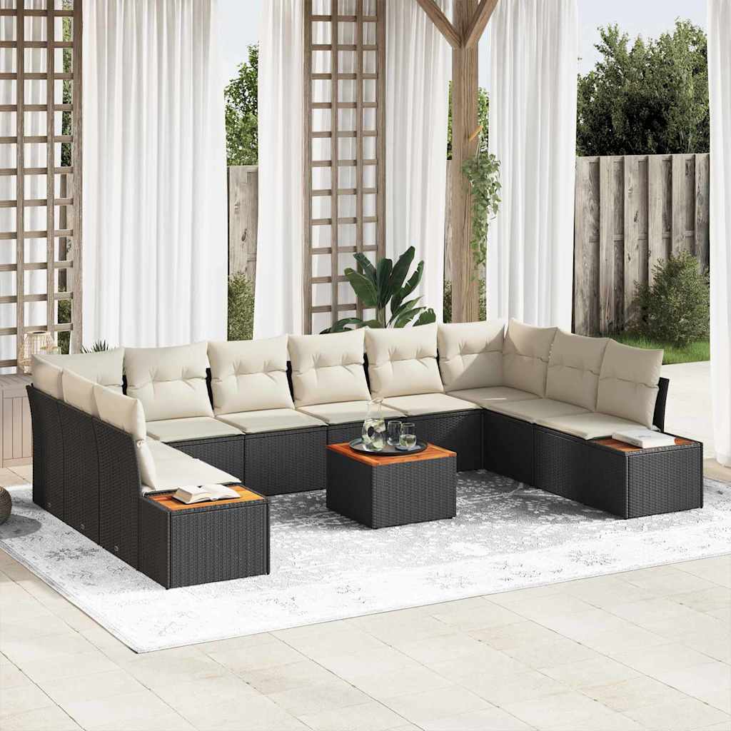 Kerti Kanapé Szett párnával 11 pcs Fekete Poli rattan