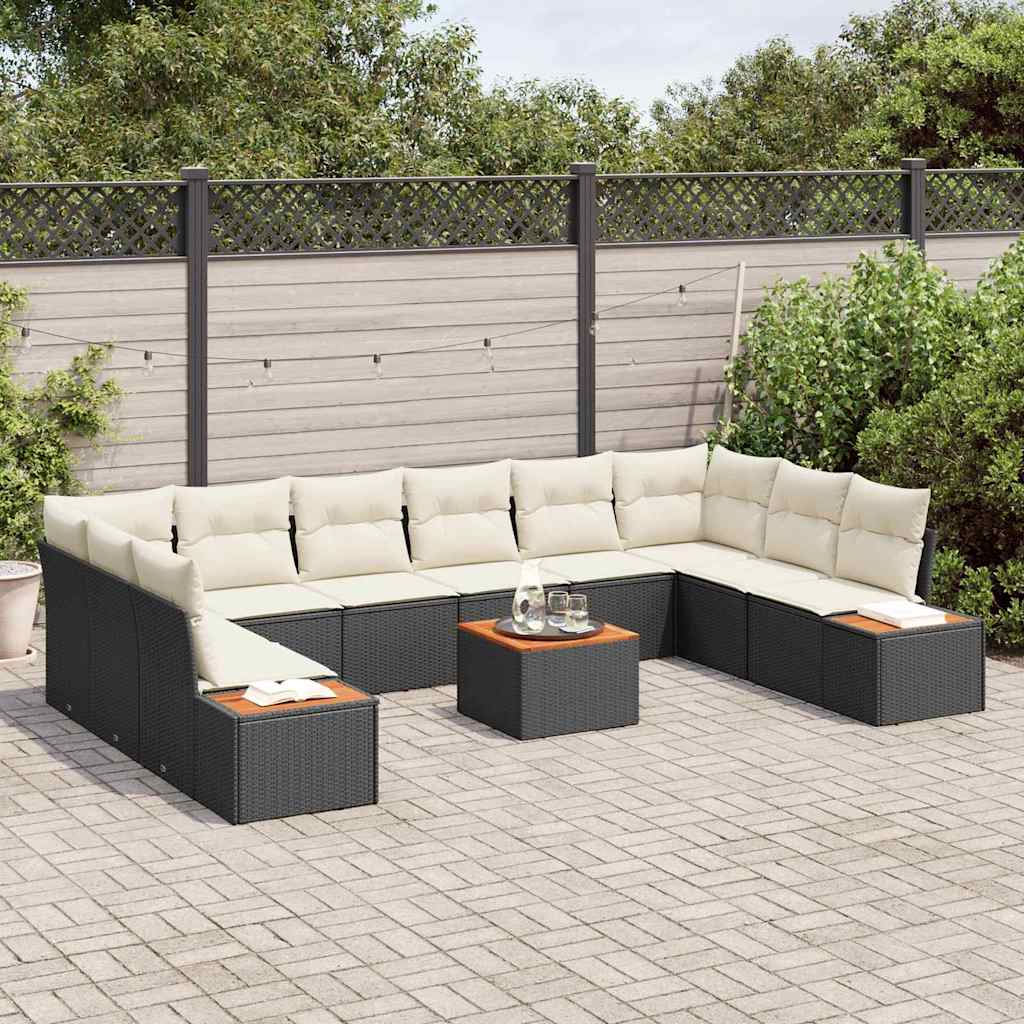 Kerti Kanapé Szett párnával 11 pcs Fekete Poli rattan