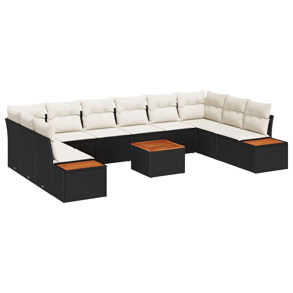 Kerti Kanapé Szett párnával 11 pcs Fekete Poli rattan