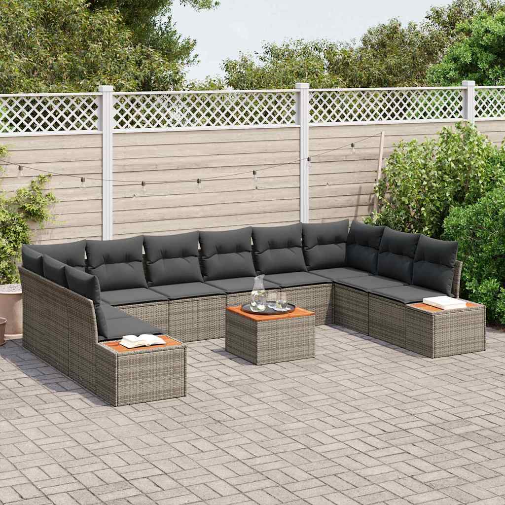 Kerti Kanapé Szett párnával 11 pcs Szürke Poli rattan
