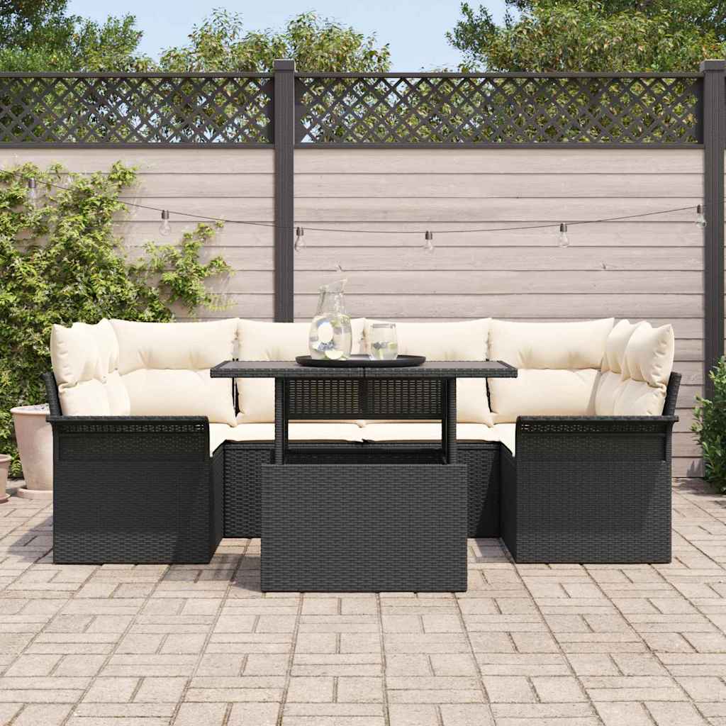 Kerti Kanapé Szett párnával 7 pcs Fekete Poli rattan