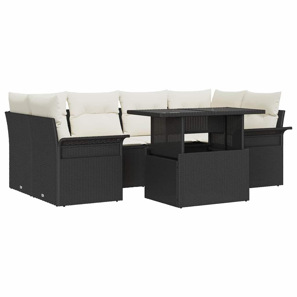 Kerti Kanapé Szett párnával 7 pcs Fekete Poli rattan