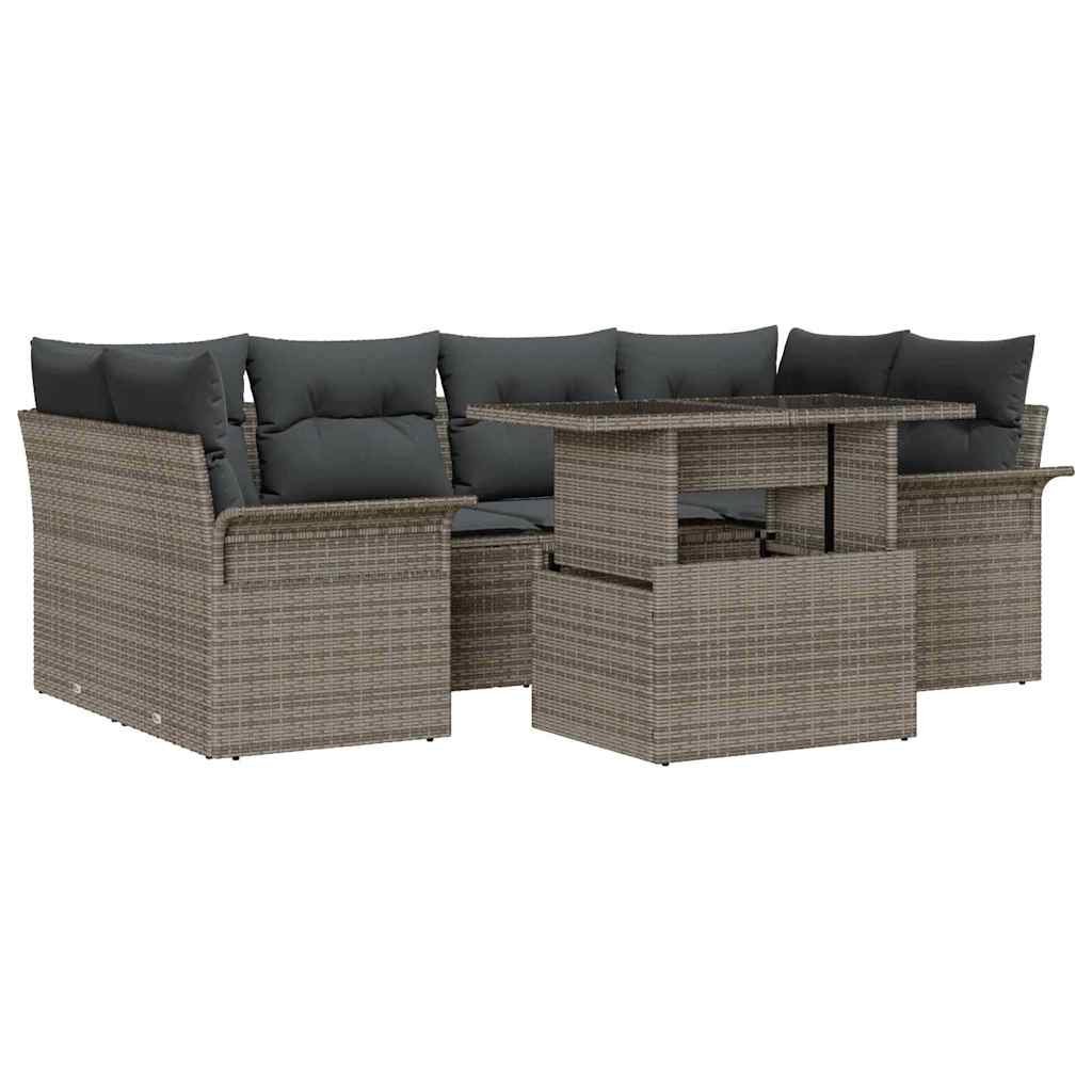 Kerti Kanapé Szett párnával 7 pcs Szürke Poli rattan