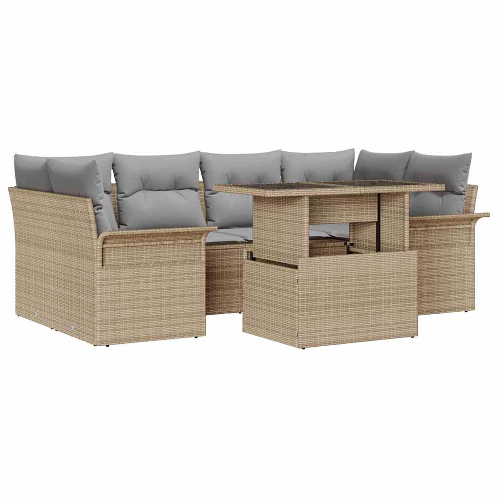 Kerti Kanapé Szett párnával 7 pcs Bézs Poli rattan