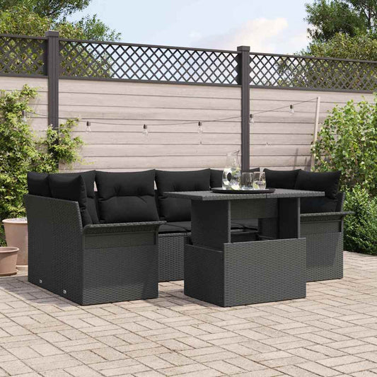 Kerti Kanapé Szett párnával 7 pcs Fekete Poli rattan