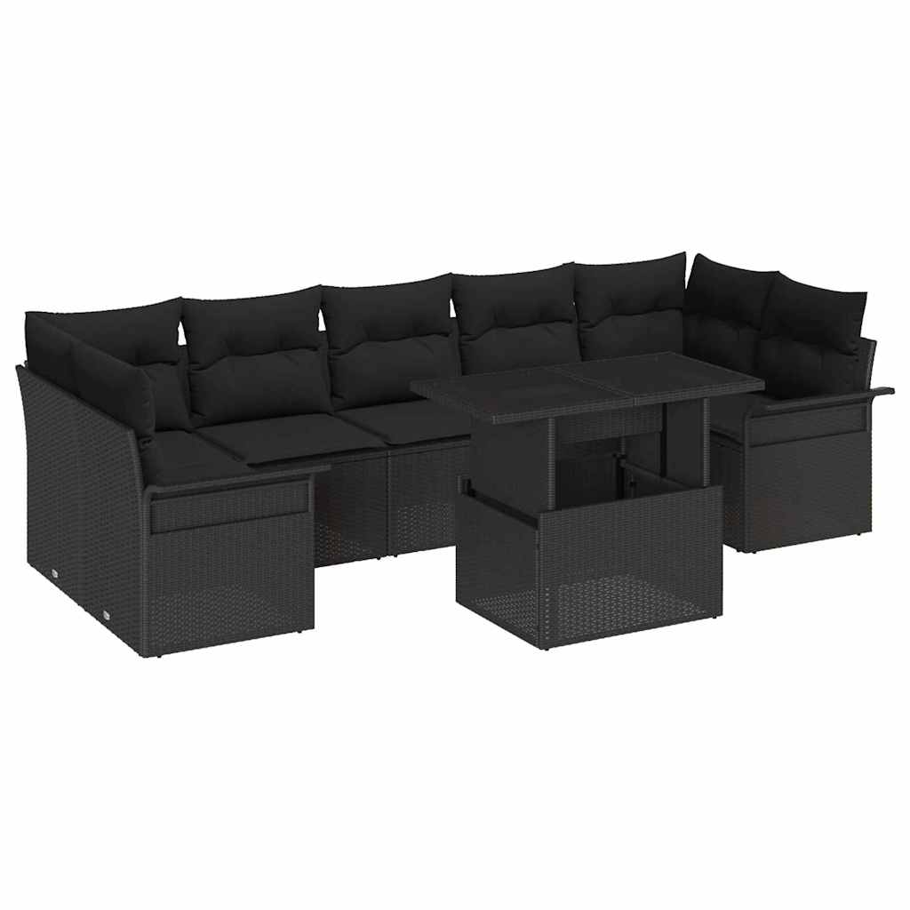 Kerti Kanapé Szett párnával 8 pcs Fekete polirattan