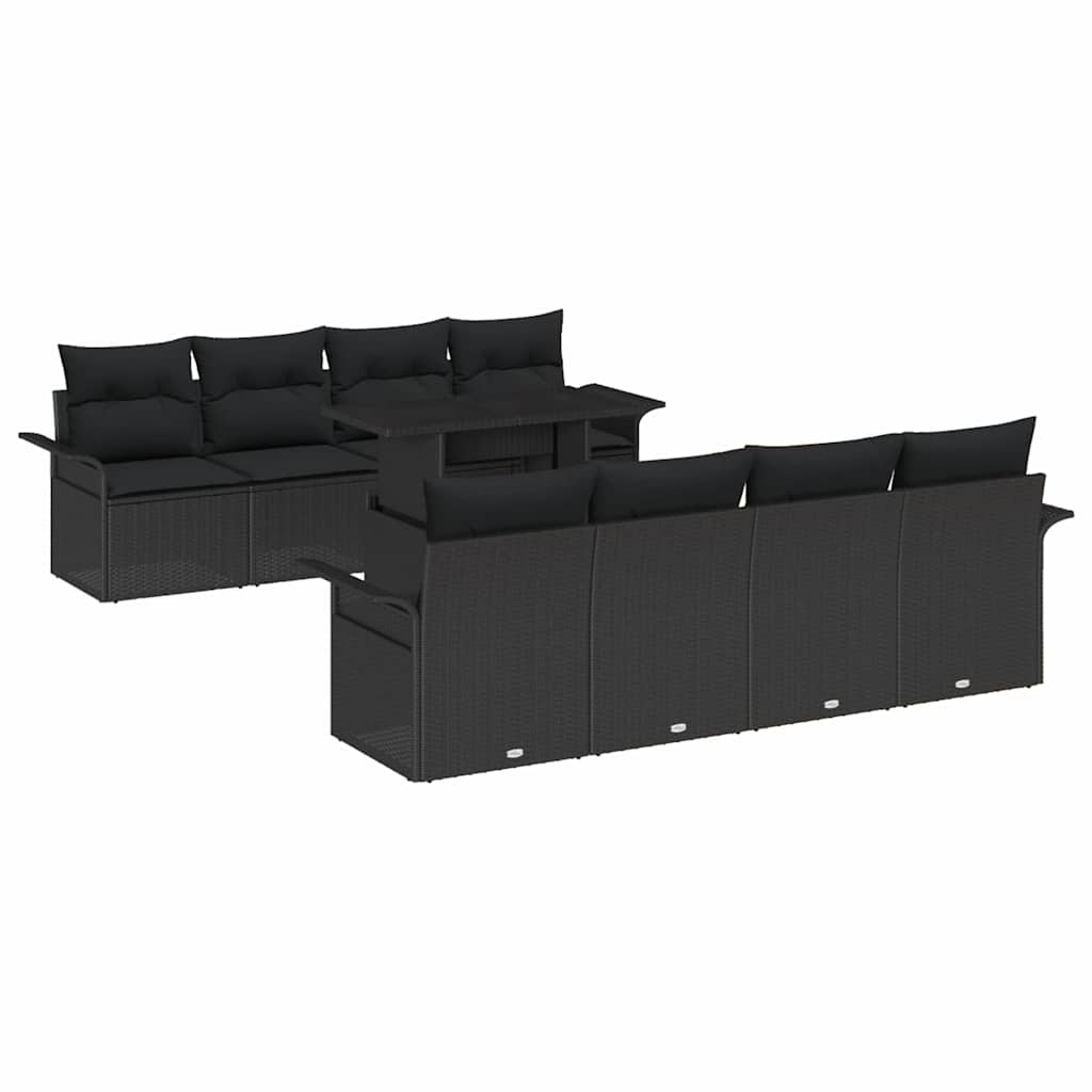 Kerti Kanapé Szett párnával 9 pcs Fekete polirattan