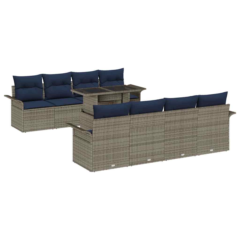 Kerti Kanapé Szett párnával 9 pcs Szürke Poli rattan