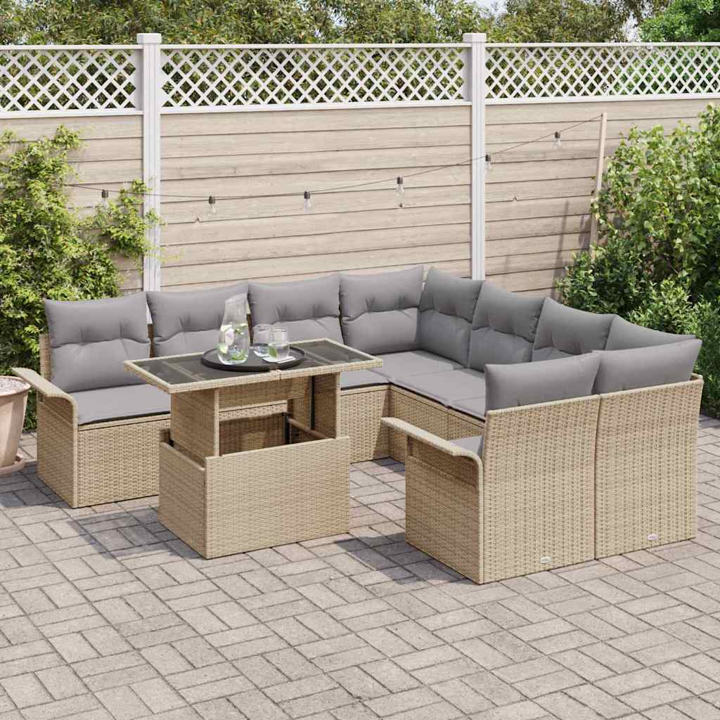 Kerti Kanapé Szett párnával 9 pcs Bézs Poli rattan