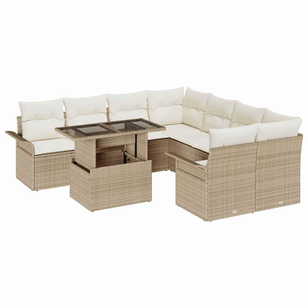 Kerti Kanapé Szett párnával 9 pcs Bézs Poli rattan