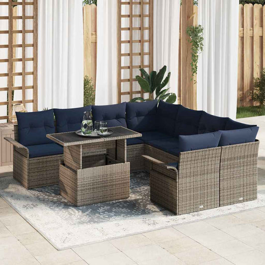 Kerti Kanapé Szett párnával 9 pcs Szürke Poli rattan
