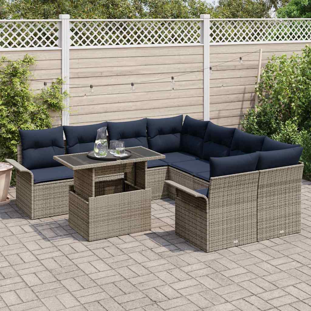 Kerti Kanapé Szett párnával 9 pcs Szürke Poli rattan