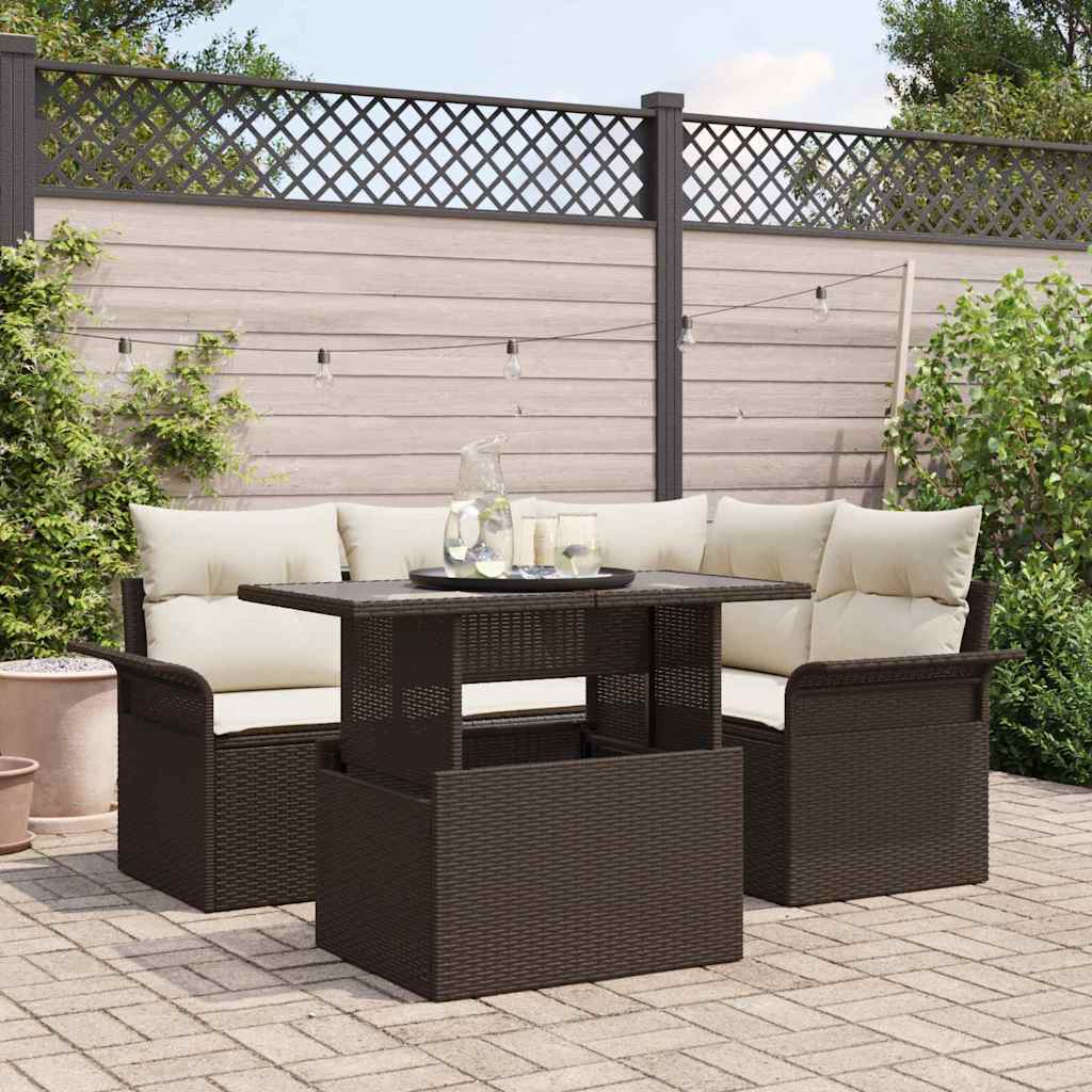 Kerti Kanapé Szett párnával 5 pcs Barna Poli rattan