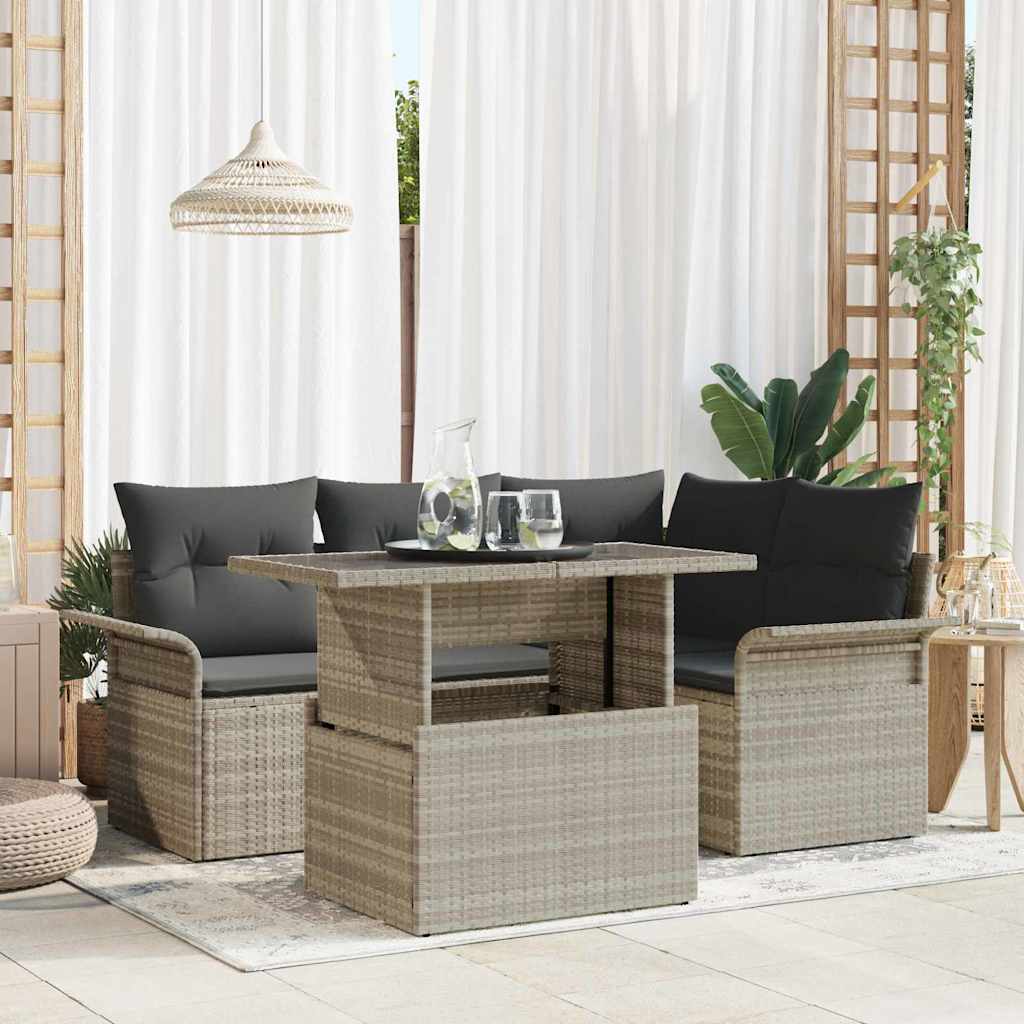 Kerti Kanapé Szett párnával 5 pcs Világosszürke Poli rattan