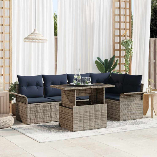 Kerti Kanapé Szett párnával 6 pcs Szürke Poli rattan