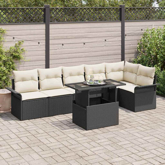 Kerti Kanapé Szett párnával 7 pcs Fekete Poli rattan