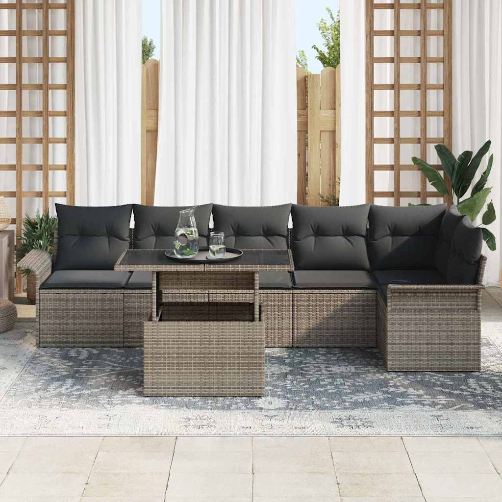 Kerti Kanapé Szett párnával 7 pcs Szürke Poli rattan