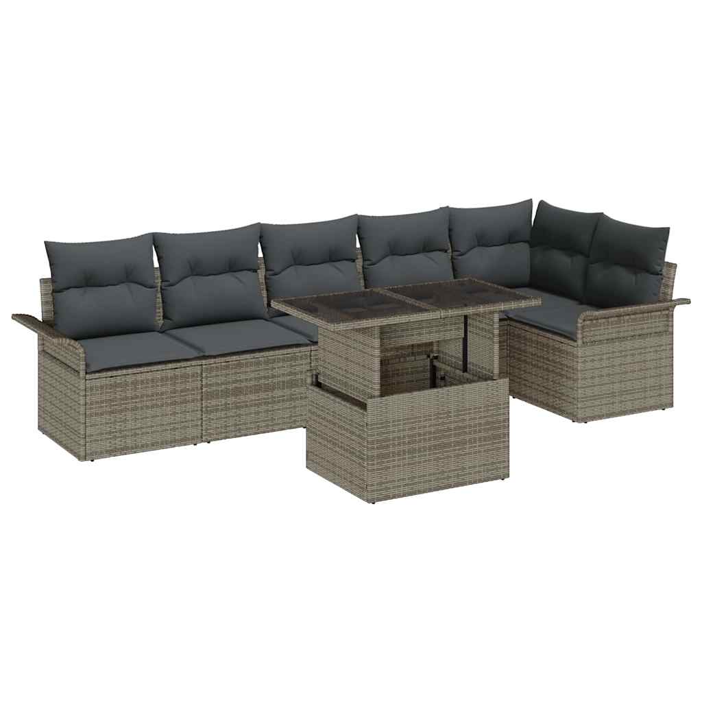 Kerti Kanapé Szett párnával 7 pcs Szürke Poli rattan