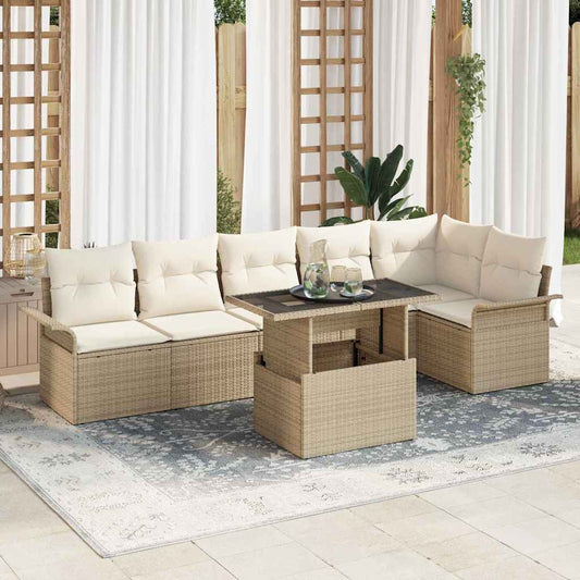 Kerti Kanapé Szett párnával 7 pcs Bézs Poli rattan