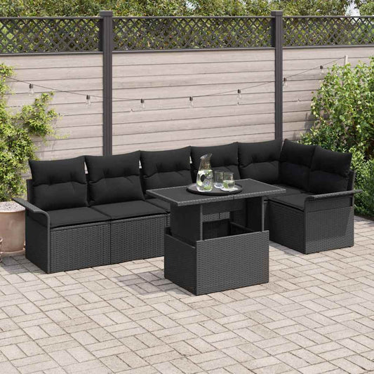 Kerti Kanapé Szett párnával 7 pcs Fekete Poli rattan