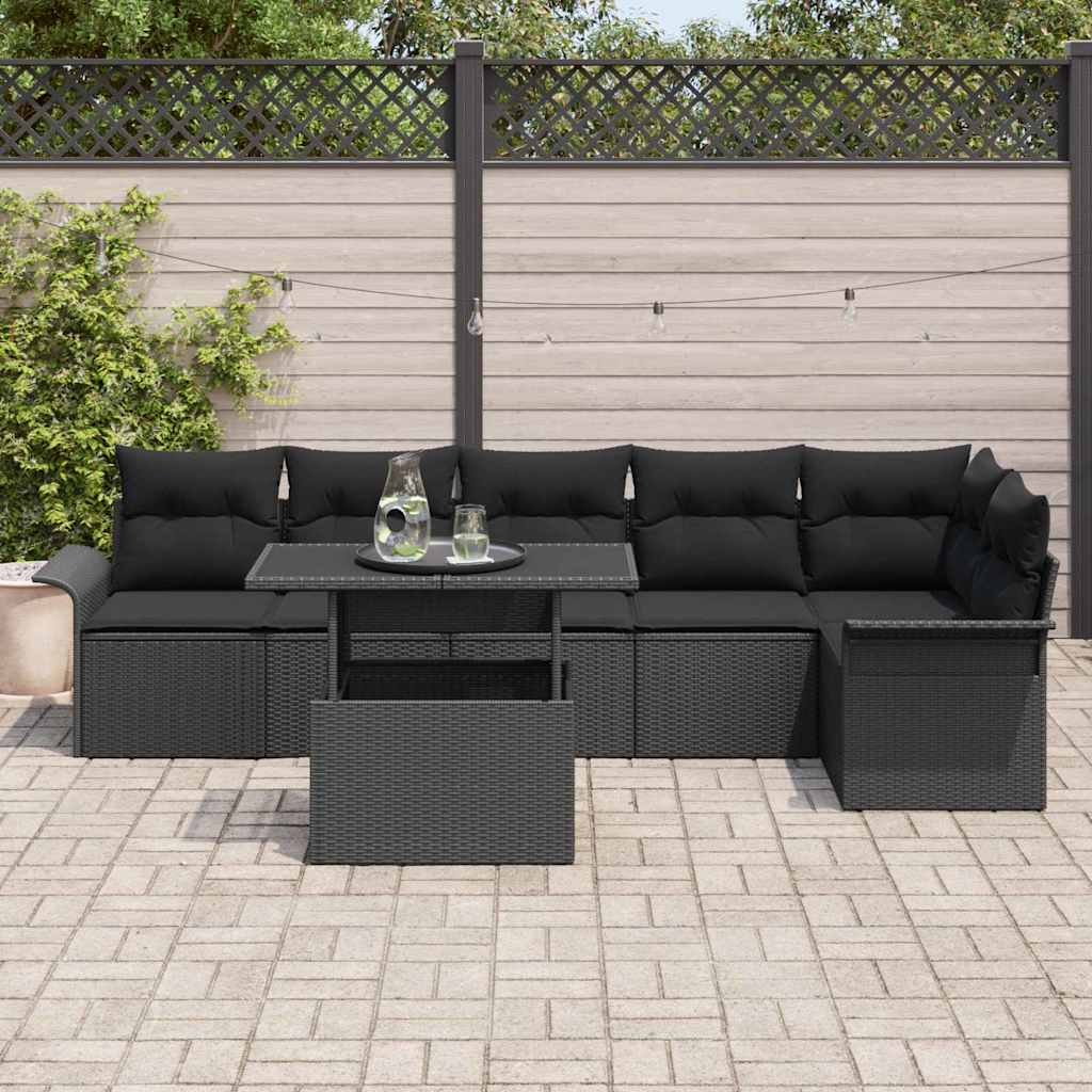 Kerti Kanapé Szett párnával 7 pcs Fekete Poli rattan