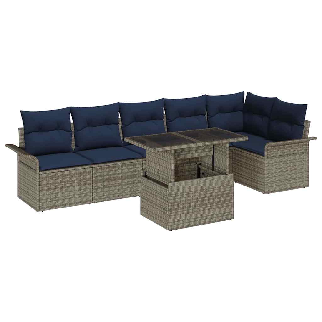 Kerti Kanapé Szett párnával 7 pcs Szürke Poli rattan