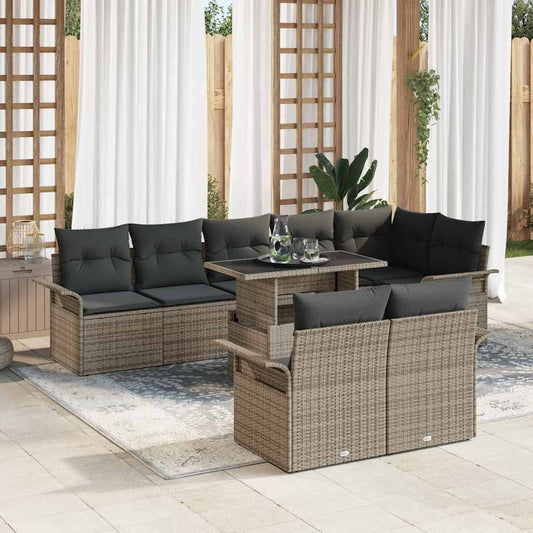 Kerti Kanapé Szett párnával 9 pcs Szürke Poli rattan