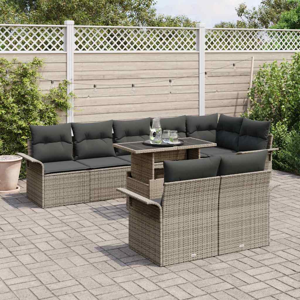 Kerti Kanapé Szett párnával 9 pcs Szürke Poli rattan