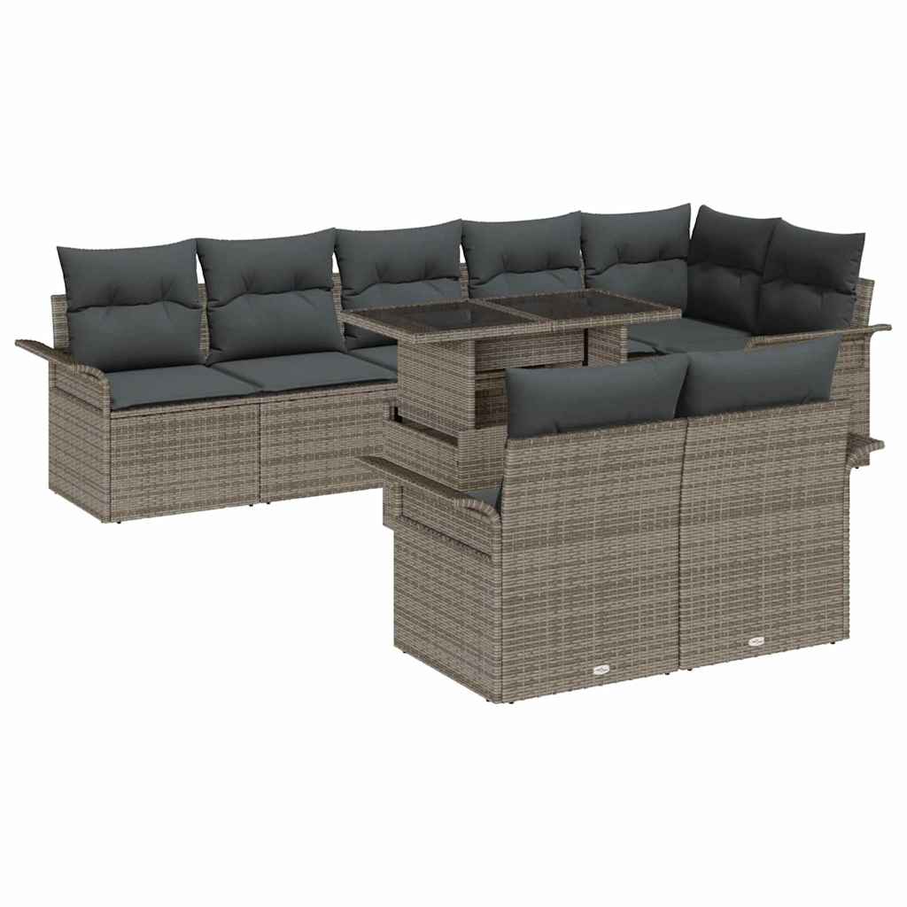 Kerti Kanapé Szett párnával 9 pcs Szürke Poli rattan