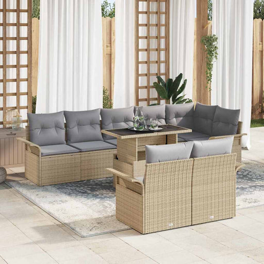 Kerti Kanapé Szett párnával 9 pcs Bézs Poli rattan