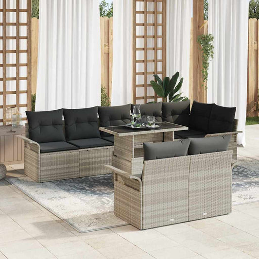 Kerti Kanapé Szett párnával 9 pcs Világosszürke Poli rattan