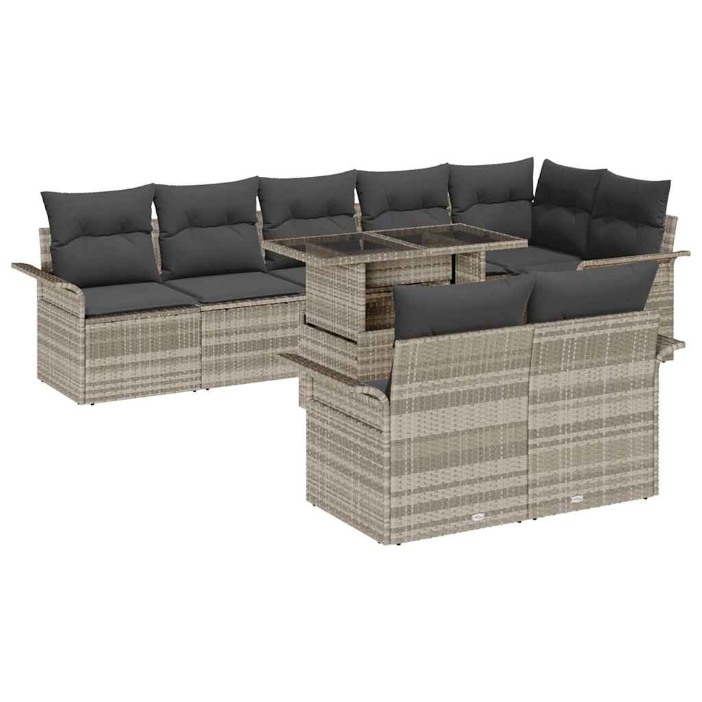 Kerti Kanapé Szett párnával 9 pcs Világosszürke Poli rattan