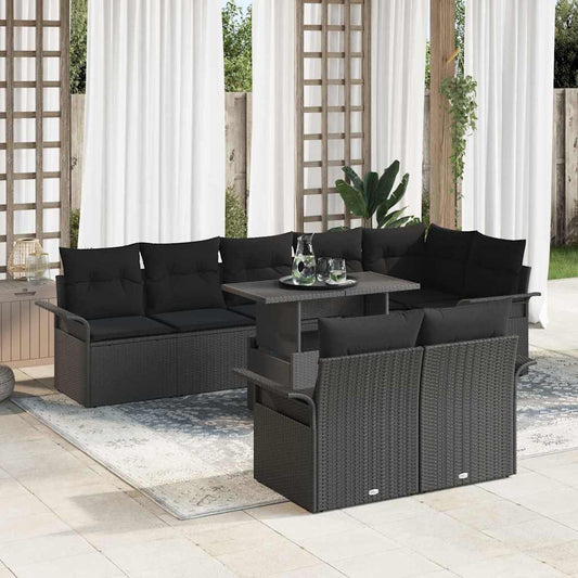Kerti Kanapé Szett párnával 9 pcs Fekete Poli rattan