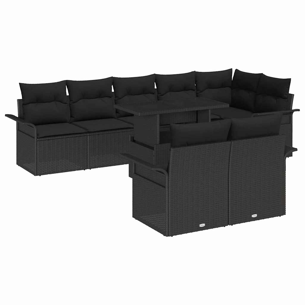 Kerti Kanapé Szett párnával 9 pcs Fekete Poli rattan