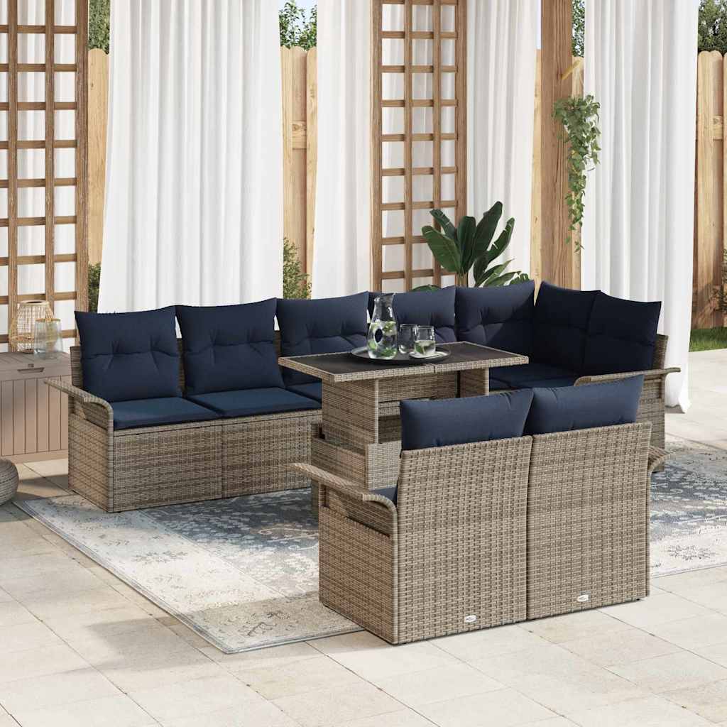 Kerti Kanapé Szett párnával 9 pcs Szürke Poli rattan