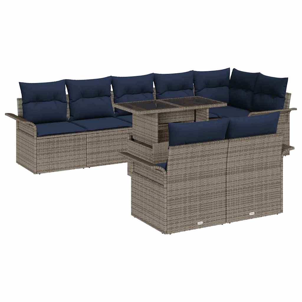 Kerti Kanapé Szett párnával 9 pcs Szürke Poli rattan