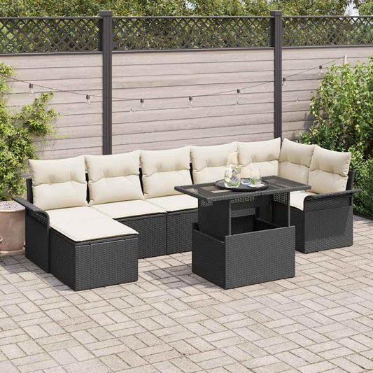 Kerti Kanapé Szett párnával 8 pcs Fekete Poli rattan