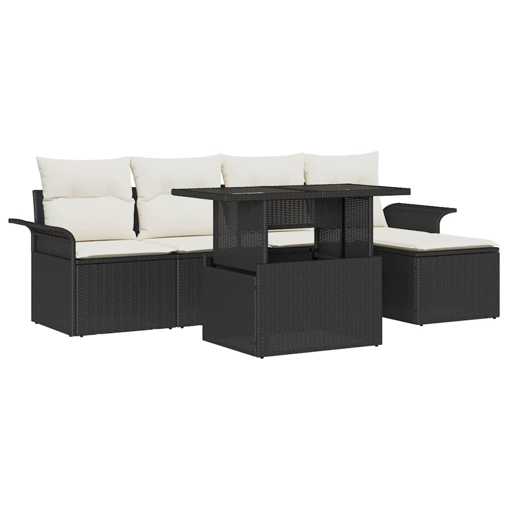 Kerti Kanapé Szett párnával 8 pcs Fekete Poli rattan