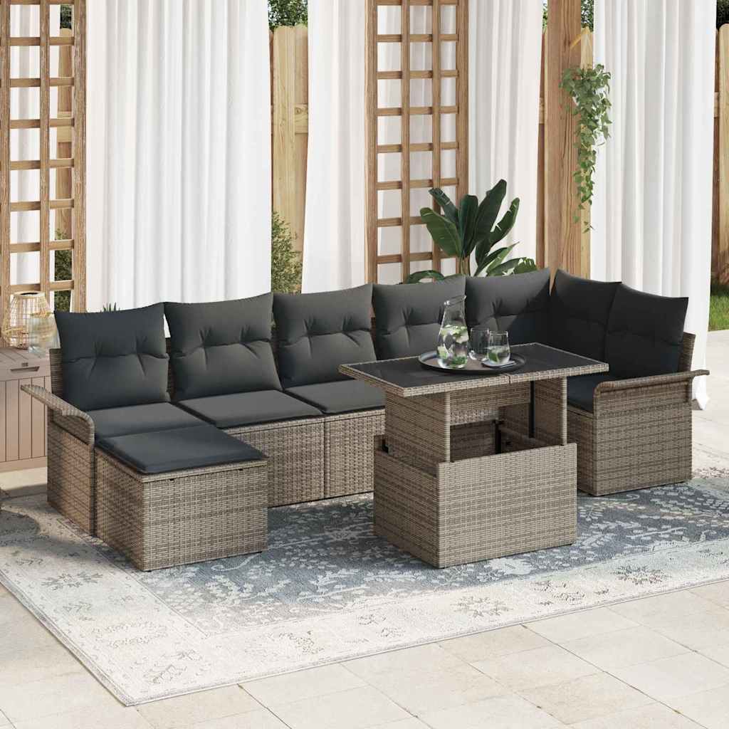 Kerti Kanapé Szett párnával 8 pcs Szürke Poli rattan