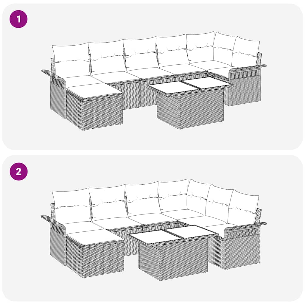 Kerti Kanapé Szett párnával 8 pcs Szürke Poli rattan