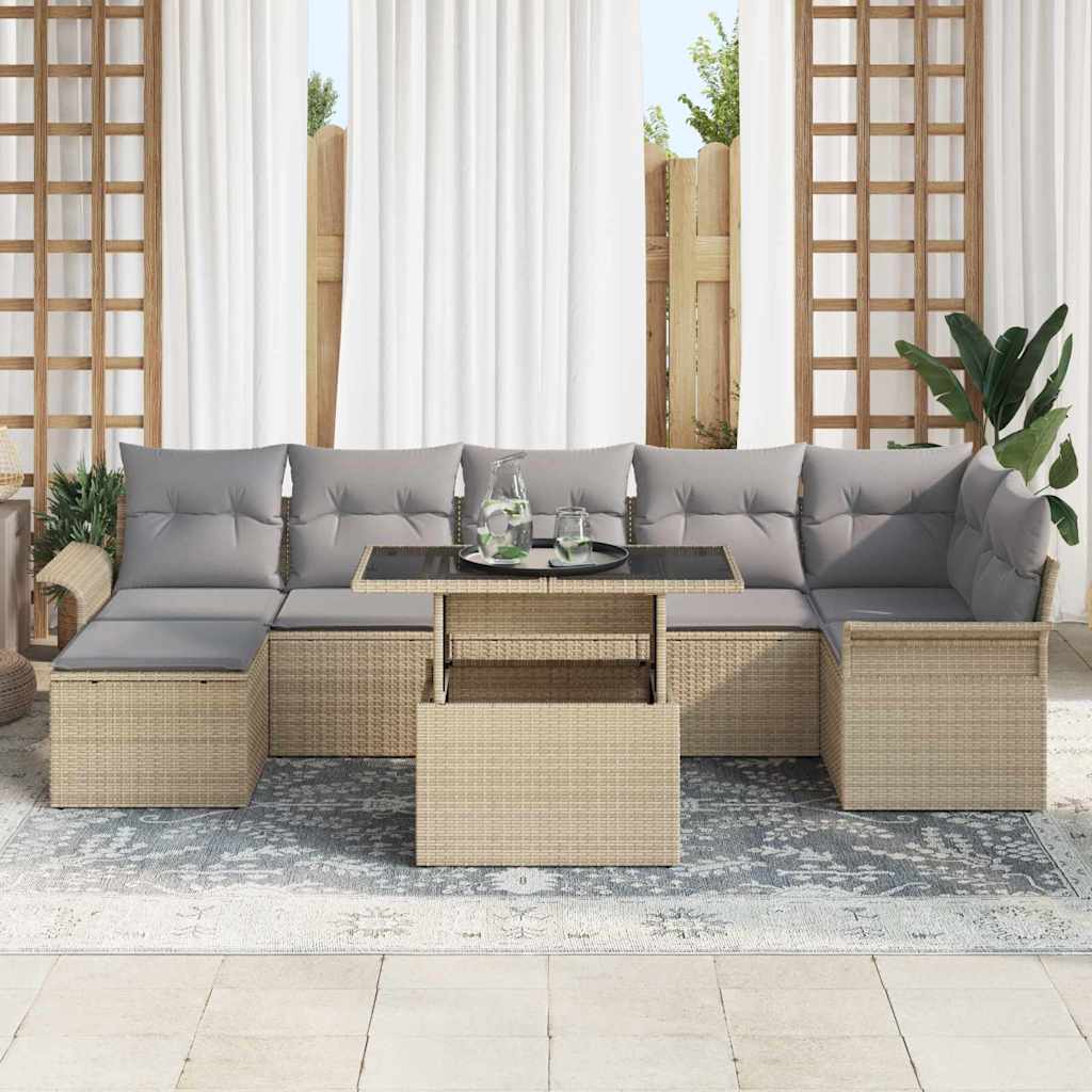 Kerti Kanapé Szett párnával 8 pcs Bézs Poli rattan
