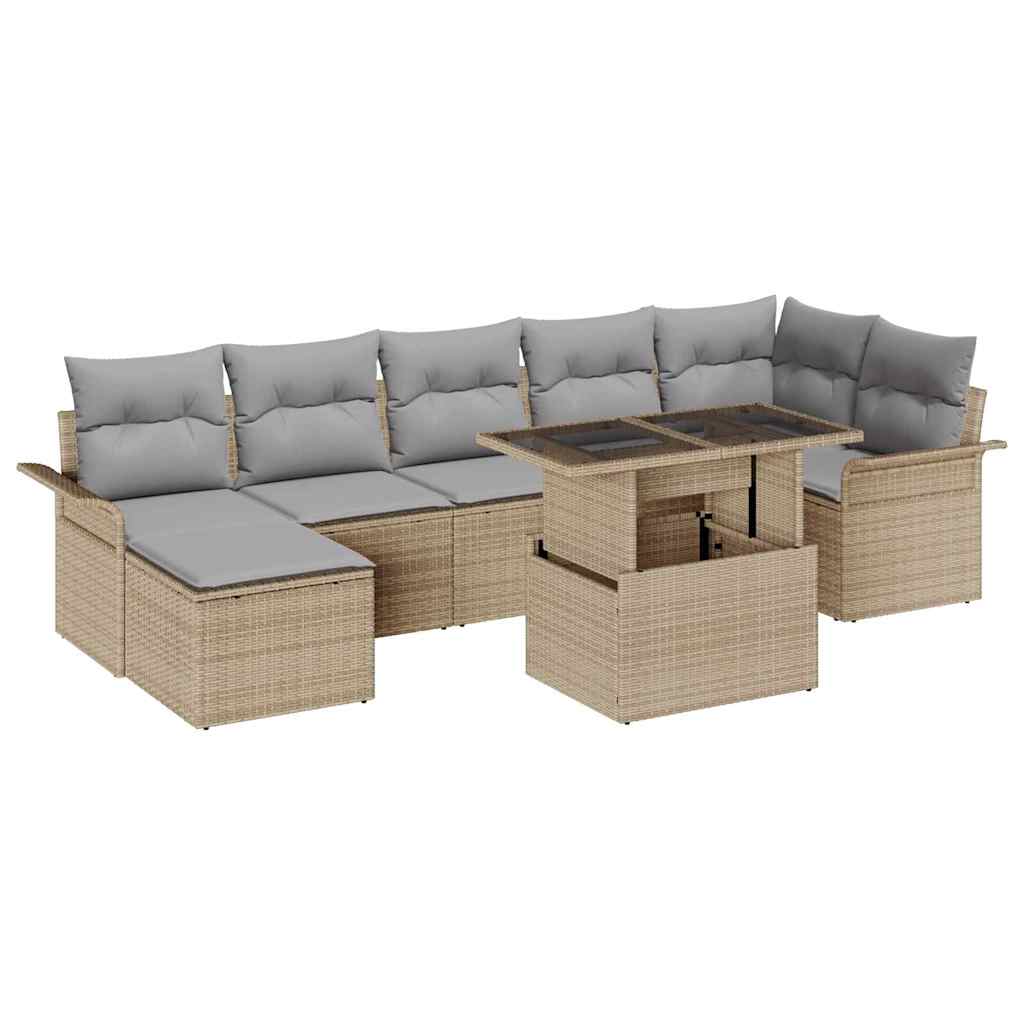 Kerti Kanapé Szett párnával 8 pcs Bézs Poli rattan
