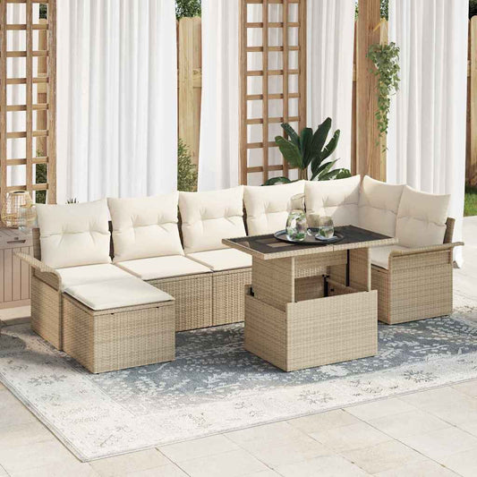 Kerti Kanapé Szett párnával 8 pcs Bézs Poli rattan