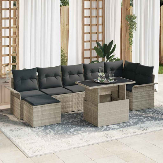 Kerti Kanapé Szett párnával 8 pcs Világosszürke Poli rattan