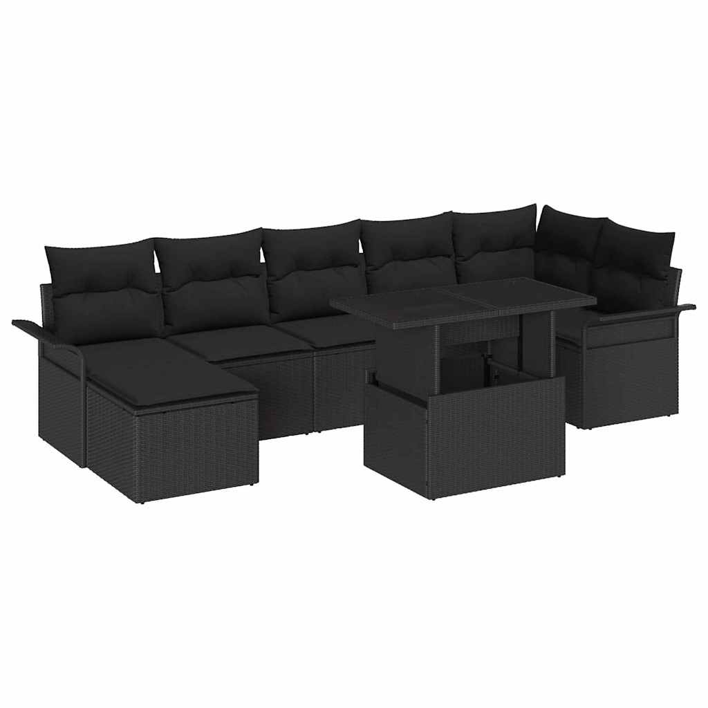 Kerti Kanapé Szett párnával 8 pcs Fekete Poli rattan